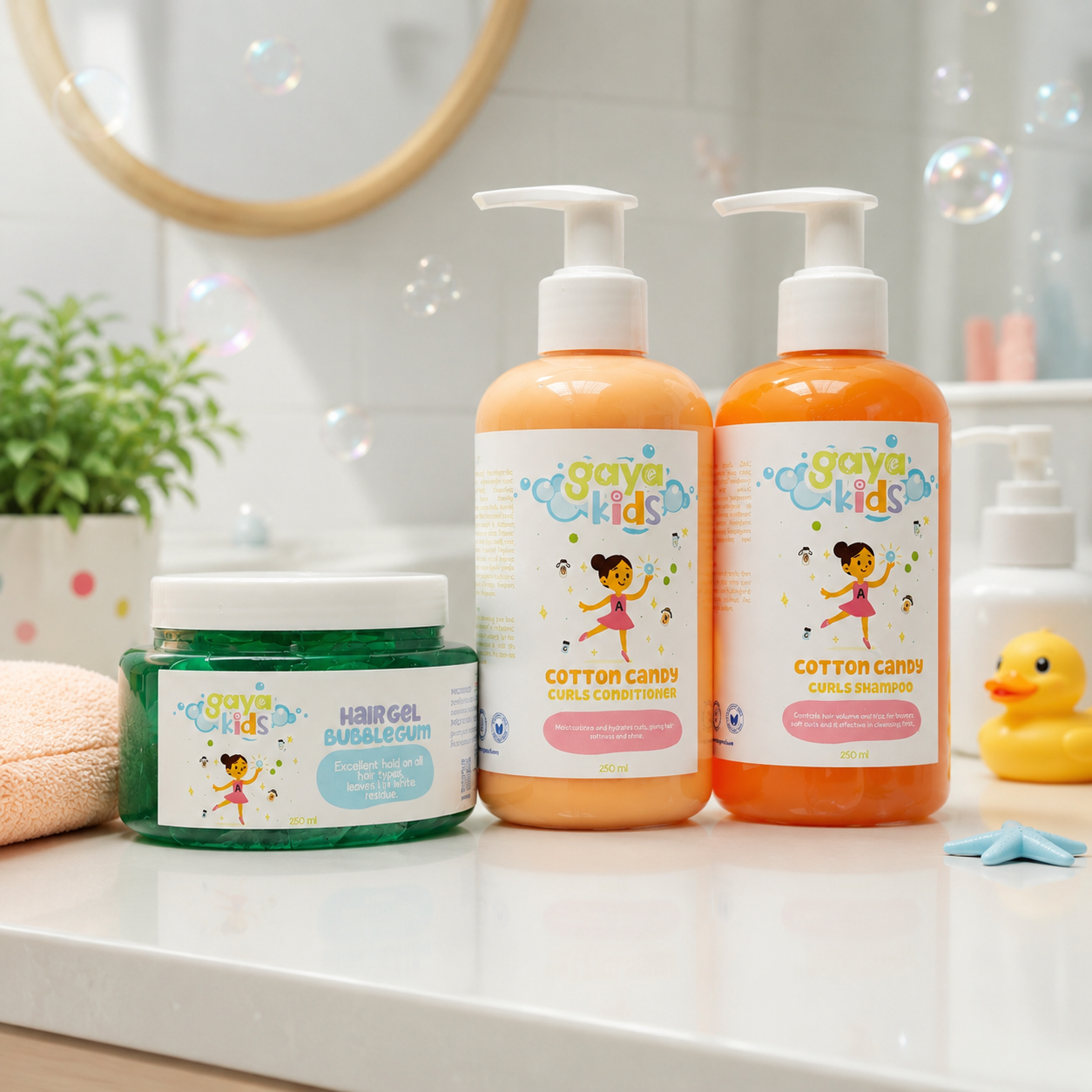 Gaya Kids Cotton Candy Hair Care Set – Shampoo, Conditioner & Gel