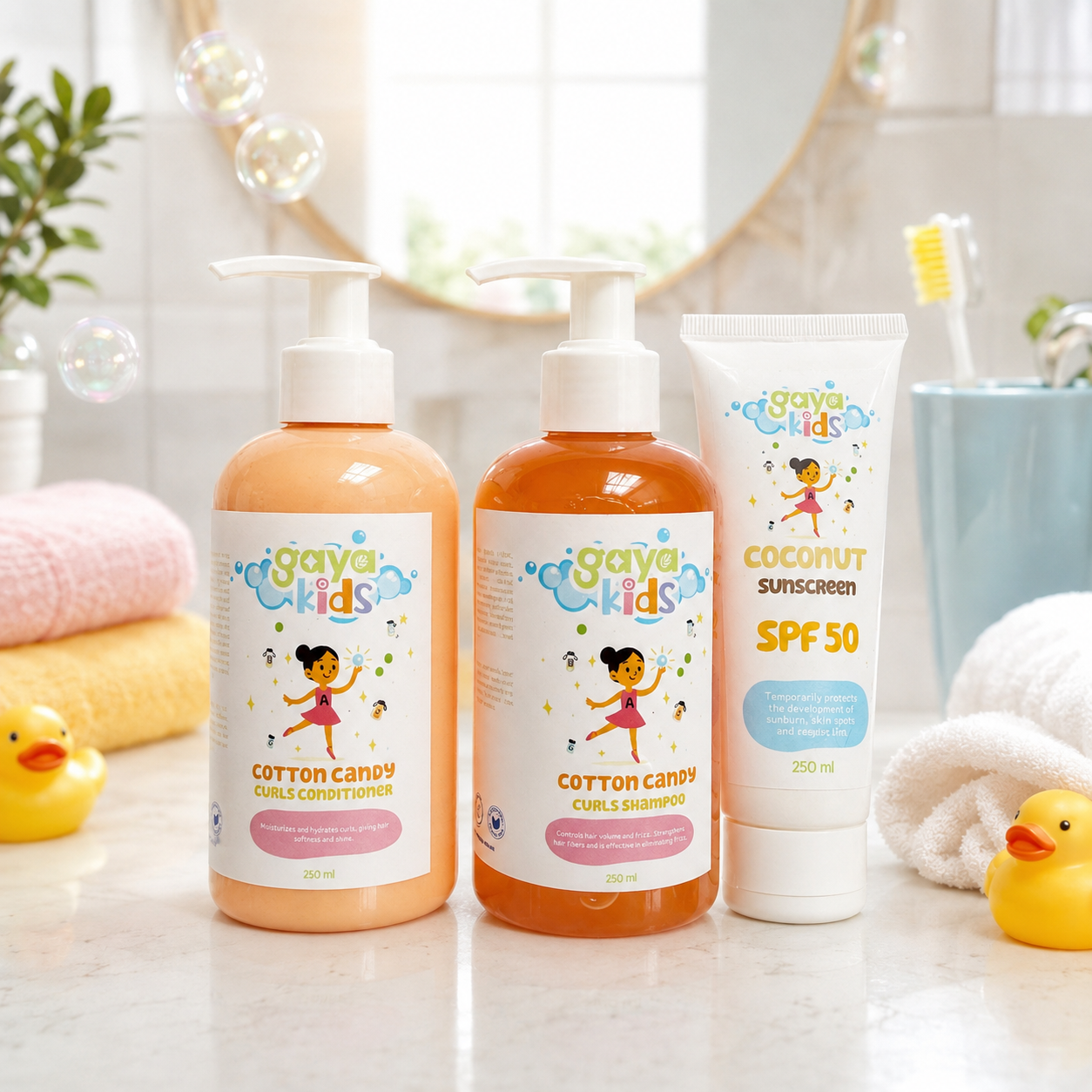 Gaya Kids Cotton Candy Hair Care Set – Shampoo, Conditioner & Gel