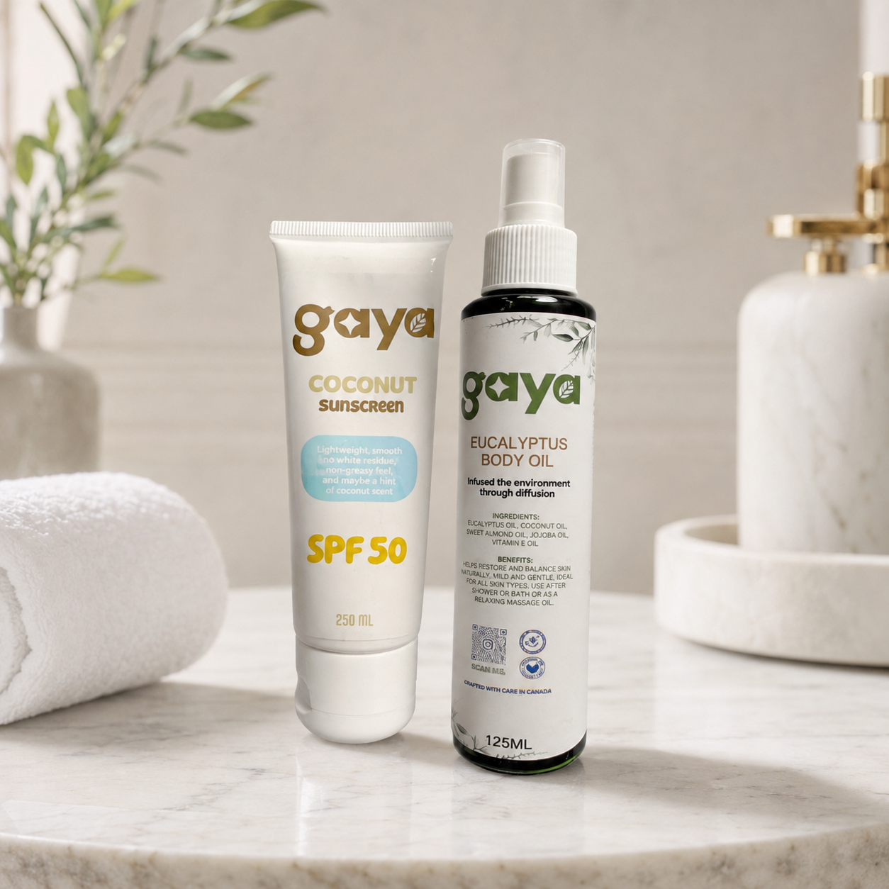 Gaya Sun & Body Duo – Coconut SPF 50 + Eucalyptus Body Oil